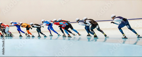 Dekoracja na wymiar  masowy-start-mezczyzni-sportowcy-lyzwiarze-na-zawodach-w-lyzwiarstwie-szybkim