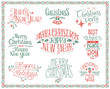 Vintage Compositions with Hand Drawn Christmas Textured Inscriptions and Ornament