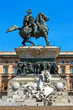 Monument to Vittorio Emanuele II in summer, Milan, Italy. Equestrian statue on Piazza del Duomo or Cathedral Square in the Milan city center.