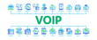 Voip Calling System Minimal Infographic Web Banner Vector. Server For Voice Ip And Cloud, Smartphone And Phone, Wifi Mark And Headphones Concept Illustrations