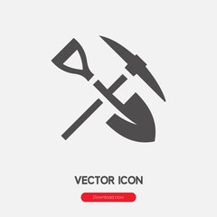 Poster - pickaxe and shovel icon vector. Linear style sign for mobile concept and web design. shovel, pickaxe symbol illustration. Pixel vector graphics - Vector.