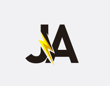 Flash J,A And JA Letter Logo Icon, Electrical Bolt With Initial AT Letter Logo Design.