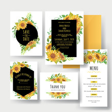 A Set Of Beautiful Yellow Sunflower Wedding Invitations