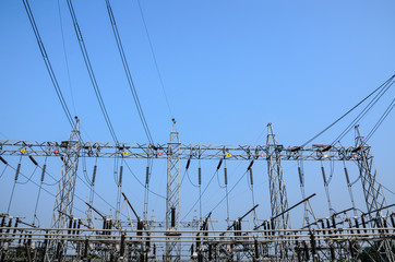 Electrical substation on a blue sky background