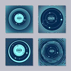 Wall Mural - Set of four creative covers. Abstract solar system. Geometric patterns.