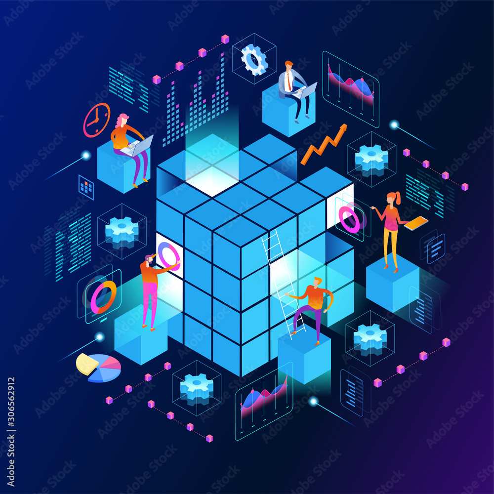 Data visualization isometric concept banner Stock Vector | Adobe Stock