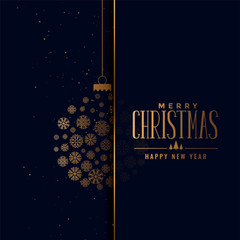 merry christmas golden ball made with snowflakes background