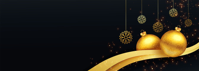 black and gold merry christmas decorative banner design