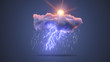 3D Realistic Render of a Cloud with Rain, Lightning Bolt and Sun