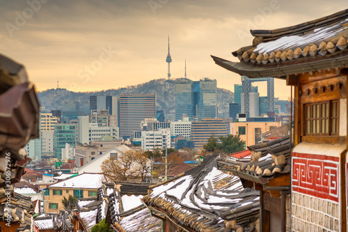 Seoul, South Korea at the Bukchon Hanok historic district. Wallpaper Mural