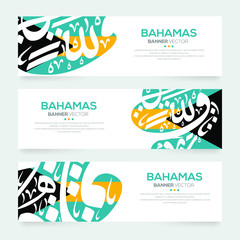 Poster - Banner Flag of Bahamas ,Contain Random Arabic calligraphy Letters Without specific meaning in English ,Vector illustration