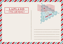 Template Of Vintage Air Mail Postcard And Envelope. Texture Grunge Christmas Stamp Rubber With Holiday Symbols In Traditional Colors. Place For Your Greeting Text