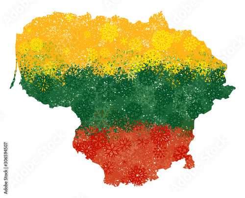 Cuadros en Lienzo Flag and map of Lithuania with snowflakes