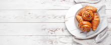 Sweet Pastry On White Wooden Background