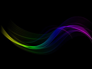 Poster - Bright transparent gradient wave on dark background. Vector abstract background.