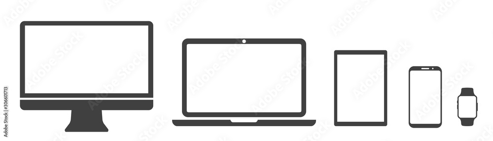 Set technology devices icon: tv, computer, laptop, tablet, smartphone. watch - stock vector - obrazy, fototapety, plakaty 