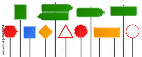 Fotografía Road board collection, road signs, blank street traffic set isolated – stock vec