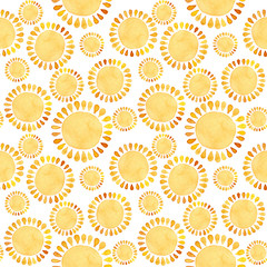 Wall Mural - Yellow ink shiny sun pattern set watercolor illustration 