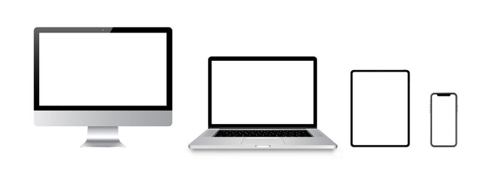 Poster - Set of computer, laptop, tablet and phone in realistic vector style.