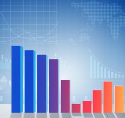 Growing bar charts in economic recovery concept - 3d rendering