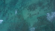 Aerial Shot Of Coral Reed Under Clear Green Ocean Water