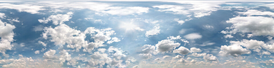blue sky with beautiful cumulus clouds. seamless hdri panorama 360 degrees angle view with zenith fo