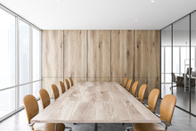 Wood Panel Meeting Room And Open Space Office