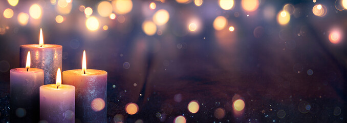Wall Mural - advent - four purple candles with mystery lights