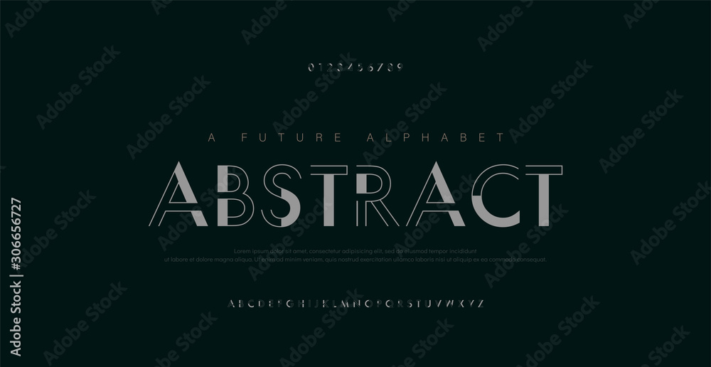 Abstract urban thin line font alphabet. Minimal modern fonts and numbers. Typography typeface uppercase lowercase and number. vector illustration - obrazy, fototapety, plakaty 