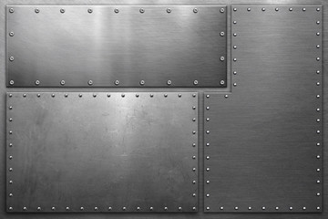 Wall Mural - Metal plates with rivets on steel background