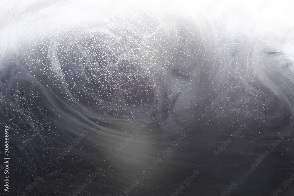 Abstract underwater gray background with bubbles of water. Ray of light through smoke and the thickness of the ocean - obrazy, fototapety, plakaty 