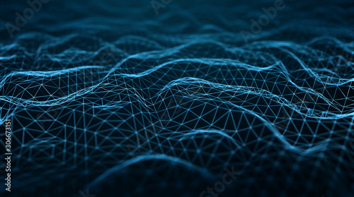 Abstract digital network connection on dark background 3D rendering