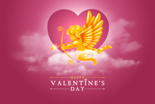 Valentines Day Greeting Card With Cupid In The Clouds