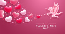Valentines Day Greeting Card With Cupid And Hearts