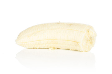 Wall Mural - One half of peeled sweet yellow banana isolated on white background