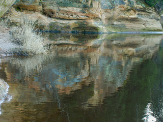 Wall Mural - landscape with sandstone cliff by the river Gauja. Latvia