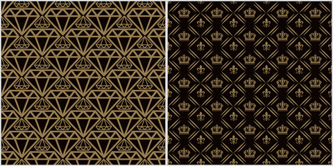 Wall Mural - Modern backgrounds, patterns. Two modern background pictures in retro style. Seamless vector backgrounds. Set of patterns. Colors in the image: black, brown, gold. Vector graphic.