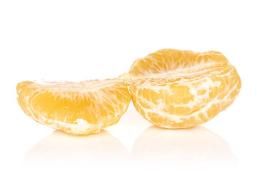 Wall Mural - Group of one half one piece of purified fresh orange mandarin isolated on white background