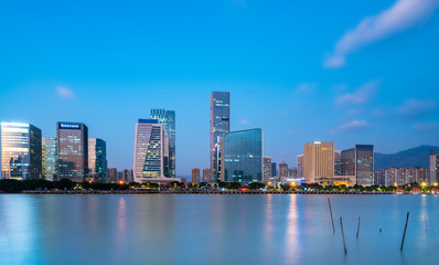 Wall Mural - Night view of modern office building in Fuzhou Financial District..