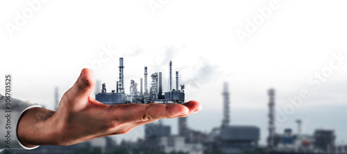 Fotografía Future factory plant and energy industry concept in creative graphic design