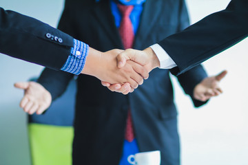 Soft Light,A group of young businessmen who attend a meeting to sign a contract and agree to invest in business and Handshake to congratulate,