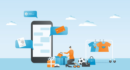 Poster -  business online shopping  and  business e-commerce  with social media concept