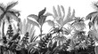 © Yumeee - Seamless border with jungle trees in monochrome style.