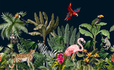 Fototapeta Dziecięca - Seamless border with jungle animals, flowers and trees. Vector.