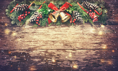 Wall Mural - Christmas background with fir tree and decoration