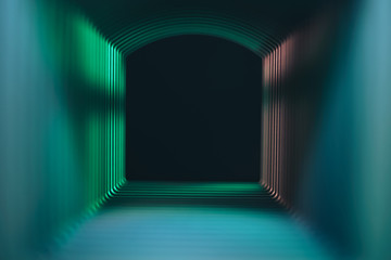 Poster - Beautiful abstract gray tunnel with color light on a black end background.