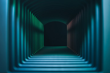 Poster - Beautiful abstract gray tunnel with color light on a black end background.