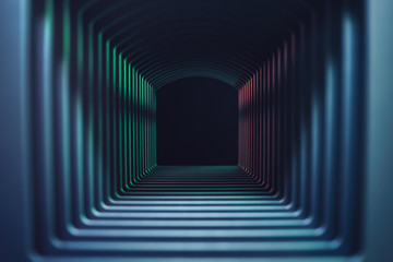 Poster - Beautiful abstract gray tunnel with color light on a black end background.