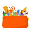 Stationery in the pencil case vector isolated. Collection