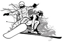 Collection Of Sport Snowboard, Skiers Vector Illustration
